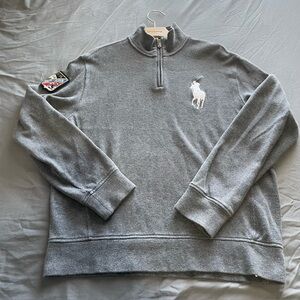 Polo Ralph Lauren 1/4 Zip Sweater Men’s Large Gray Embroidery Patches Big Logo